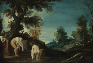 Landschap met badende vrouwen